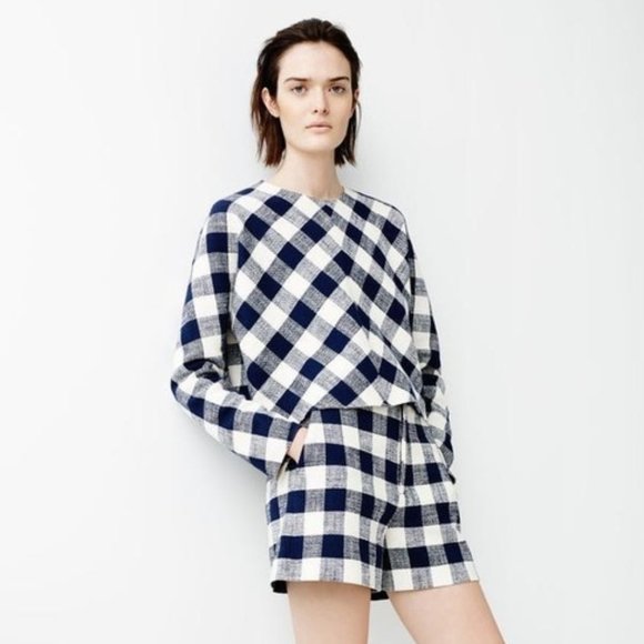 Zara Blue Gingham Buffalo Check Linen Crop Top - Picture 1 of 7